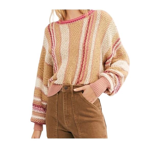 Free People Sweaters - FP Show Me Love Sweet Child Boxy Combo Chunky Knit Sweater Pink Cream Beige, S